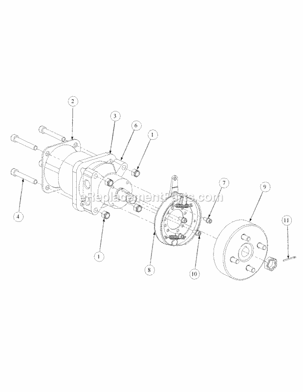 Brake Motor Mount And Hub Diagram and Parts List for M48-HN 53BB5E6V750 Cub Cadet Sprayer